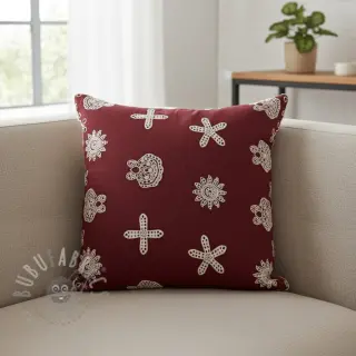Bomullstyg EMBROIDERY Sea ornaments bordeaux