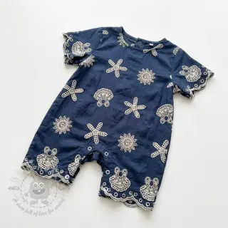 Bomullstyg EMBROIDERY Sea ornaments navy