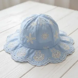 Bavlnená látka EMBROIDERY Sea ornaments light blue