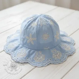 Bomullstyg EMBROIDERY Sea ornaments light blue