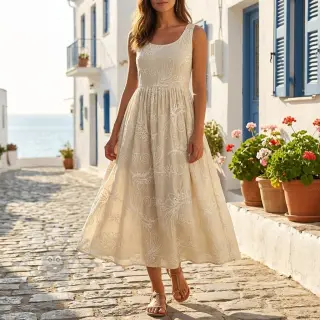 Bomullstyg VOILE EMBROIDERY Kokka natural