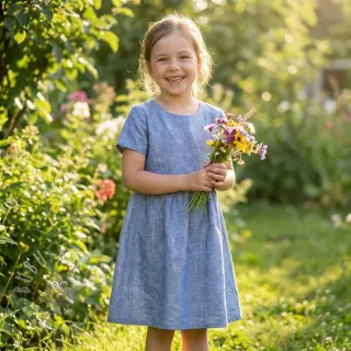 Bomullstyg med lin LUREX blue