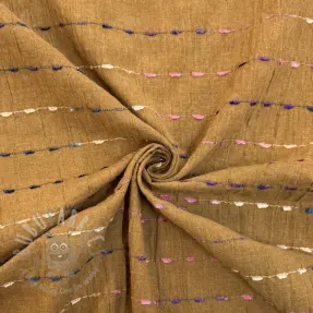 Bomullstyg DOBBY CRINKLE Stripe camel