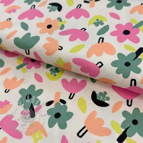 Bomullstyg Flowers natural/green by JENNIFER BOURON ORGANIC