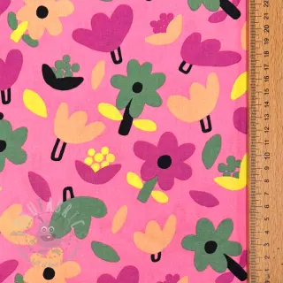 Bomullstyg Flowers pink by JENNIFER BOURON ORGANIC