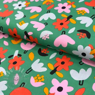 Bomullstyg Flowers green by JENNIFER BOURON ORGANIC