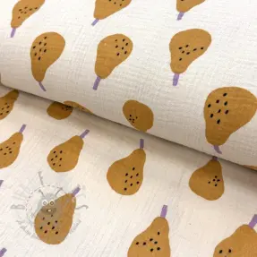 Dubbelgasväv/muslin Pears ochre by JENNIFER BOURON ORGANIC