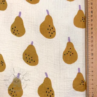 Dubbelgasväv/muslin Pears ochre by JENNIFER BOURON ORGANIC