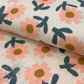 Dubbelgasväv/muslin Flowers peach by JENNIFER BOURON ORGANIC