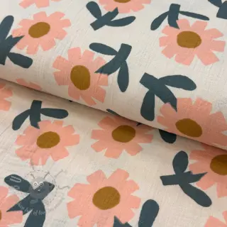 Dubbelgasväv/muslin Flowers peach by JENNIFER BOURON ORGANIC