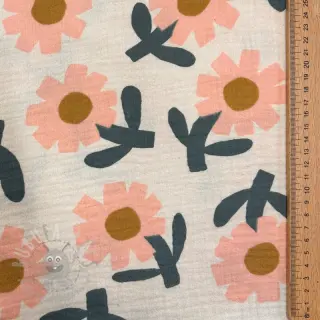 Dubbelgasväv/muslin Flowers peach by JENNIFER BOURON ORGANIC