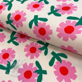 Dubbelgasväv/muslin Flowers natural/pink by JENNIFER BOURON ORGANIC