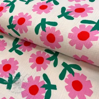Dubbelgasväv/muslin Flowers natural/pink by JENNIFER BOURON ORGANIC