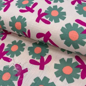 Dubbelgasväv/muslin Flowers green by JENNIFER BOURON ORGANIC