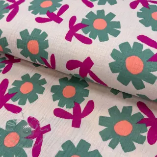 Dubbelgasväv/muslin Flowers green by JENNIFER BOURON ORGANIC