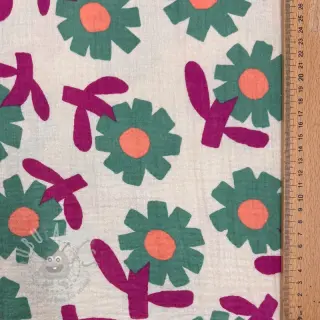 Dubbelgasväv/muslin Flowers green by JENNIFER BOURON ORGANIC