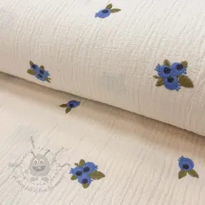 Dubbelgasväv/muslin EMBROIDERY STRIPED Fruit natural