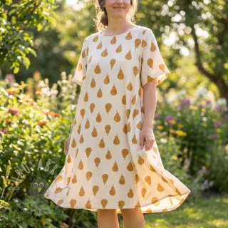 Dubbelgasväv/muslin Pears ochre by JENNIFER BOURON ORGANIC