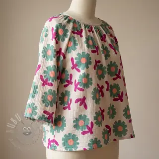 Dubbelgasväv/muslin Flowers green by JENNIFER BOURON ORGANIC