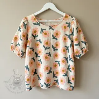Dubbelgasväv/muslin Flowers peach by JENNIFER BOURON ORGANIC