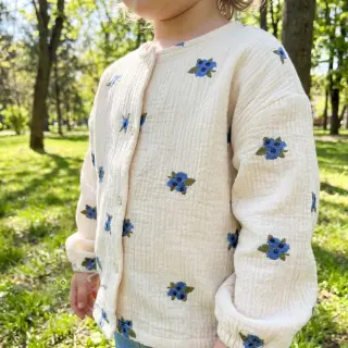 Dubbelgasväv/muslin EMBROIDERY STRIPED Fruit natural