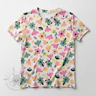Bomullstyg Flowers natural/green by JENNIFER BOURON ORGANIC