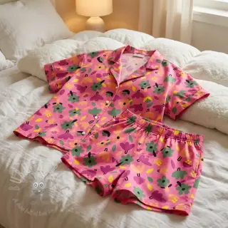 Bomullstyg Flowers pink by JENNIFER BOURON ORGANIC