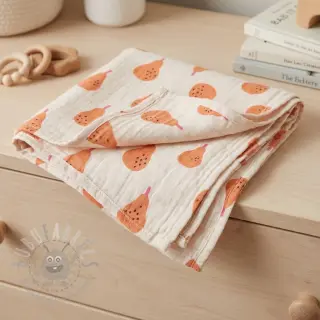 Dubbelgasväv/muslin Pears peach by JENNIFER BOURON ORGANIC
