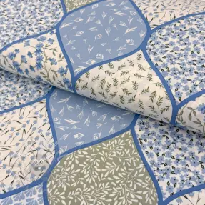 Bomullstyg Flowers patchwork baby blue