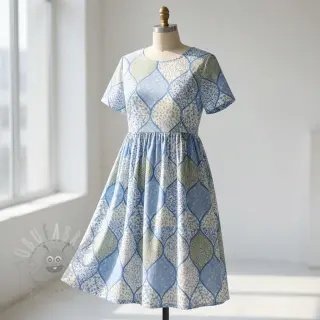 Bomullstyg Flowers patchwork baby blue