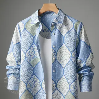 Bomullstyg Flowers patchwork baby blue