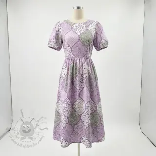 Bomullstyg Flowers patchwork lilac