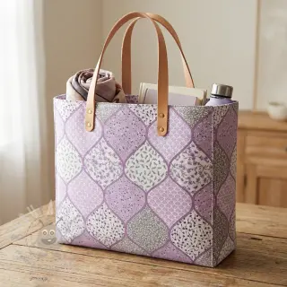 Bomullstyg Flowers patchwork lilac