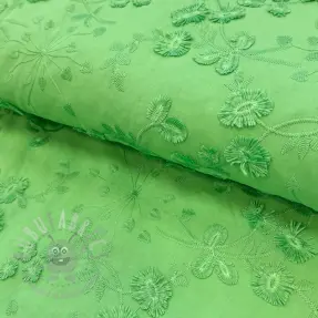Bomullstyg EMBROIDERY Catchy leaves green