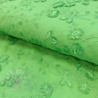 Bomullstyg EMBROIDERY Catchy leaves green