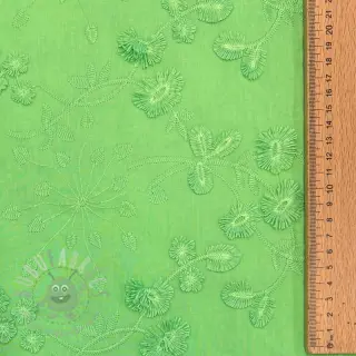 Bomullstyg EMBROIDERY Catchy leaves green
