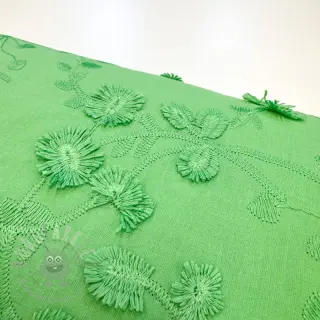 Bomullstyg EMBROIDERY Catchy leaves green