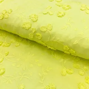 Bavlnená látka EMBROIDERY Catchy leaves lime