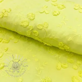 Bomullstyg EMBROIDERY Catchy leaves lime