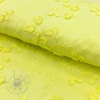 Bomullstyg EMBROIDERY Catchy leaves lime