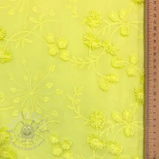 Bomullstyg EMBROIDERY Catchy leaves lime