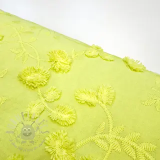 Bomullstyg EMBROIDERY Catchy leaves lime