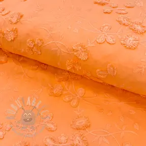 Bomullstyg EMBROIDERY Catchy leaves orange