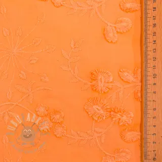 Bomullstyg EMBROIDERY Catchy leaves orange