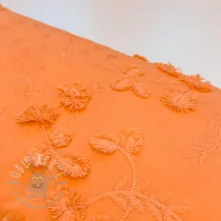 Bomullstyg EMBROIDERY Catchy leaves orange