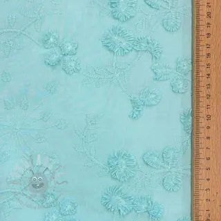 Bomullstyg EMBROIDERY Catchy leaves aqua