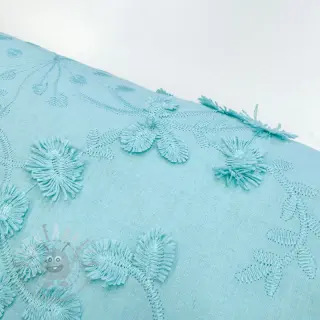 Bomullstyg EMBROIDERY Catchy leaves aqua