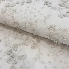 Bomullstyg EMBROIDERY Catchy leaves beige