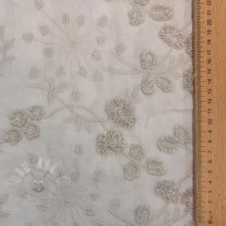 Bomullstyg EMBROIDERY Catchy leaves beige