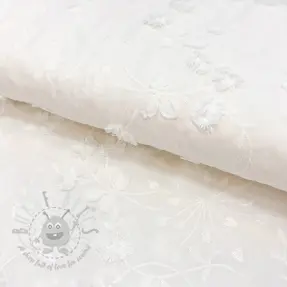 Bomullstyg EMBROIDERY Catchy leaves off white